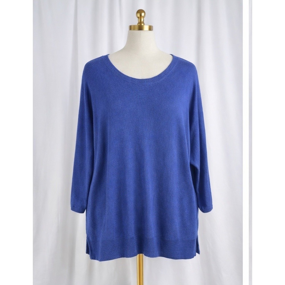 Chico's Popover Cashmere Blend Knit Sweater Blue Contrasting Trim Size 3/XL